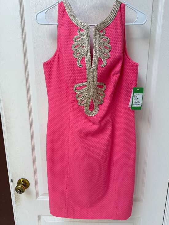Lily Pulitzer Dresses & Skirts - NWT Lilly Pulitzer Janice Shift Dress in Pink Salmon with Gold Embroidery
